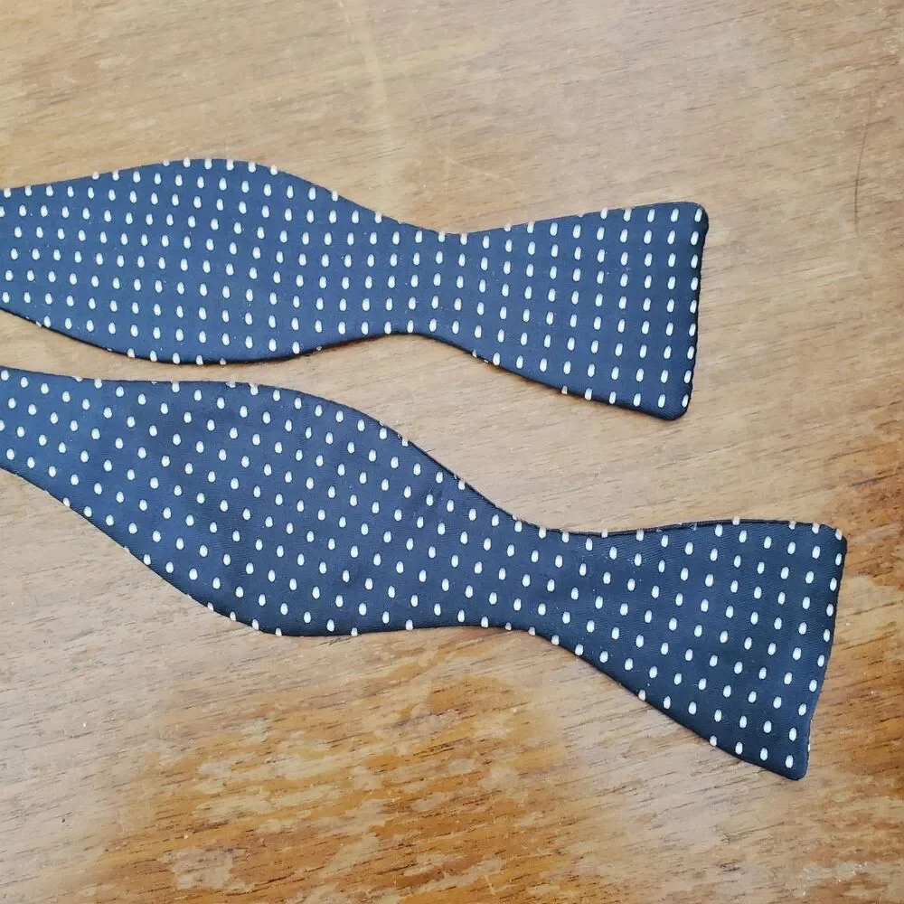 Bow Tie Navy Blue Beige Polka Dot Self Tying All Silk Adjustable Preppy Academia
